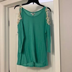 Charming Charlie Long Sleeve Cut-Out Lace Shirt